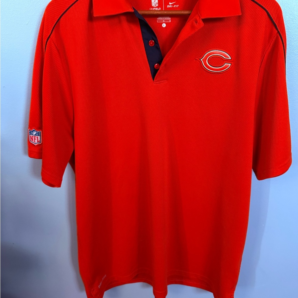 Nike Onfield Men's Large Orange NFL Chicago Bears Dri-Fit Polo Shirt Football